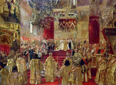 Study for the Coronation of Tsar Nicholas II and Tsarina Alexandra at the Church of the Assumption, Moscow, 14th May 1896 by Henri Gervex